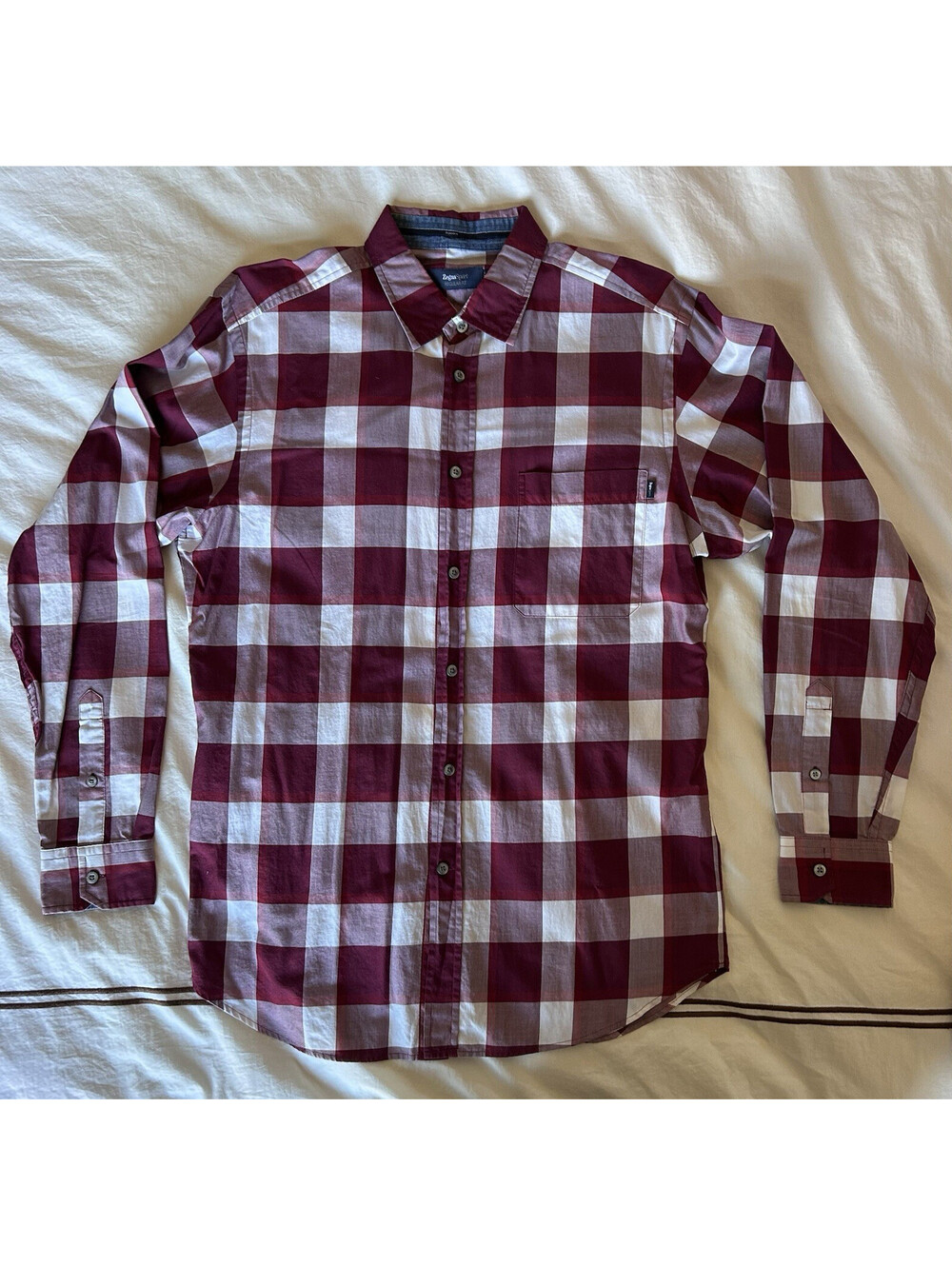 Zegna Sport Regular Fit Button Down Shirt Red White Plaid Long Sleeve, Men's L
